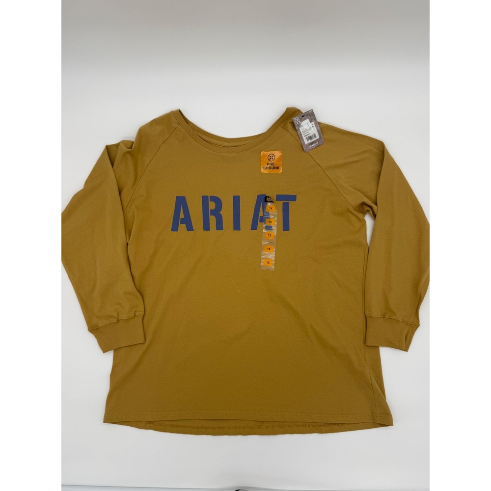 Ariat Rebar Womens Long Sleeve T-Shirt Top Brown 1X Pre Shrunk